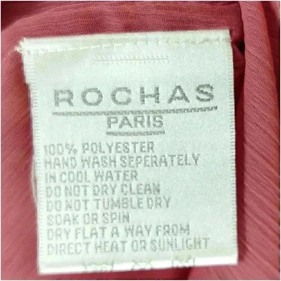 Rochas Tunic Top S Long Sleeve Embellished V-Neck Tie Pink Polyester Blouse - Picture 4 of 4